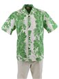 Royal Hawaiian Creations Hibiscus Panel Green Poly Cotton Men&#39;s Hawaiian Shirt