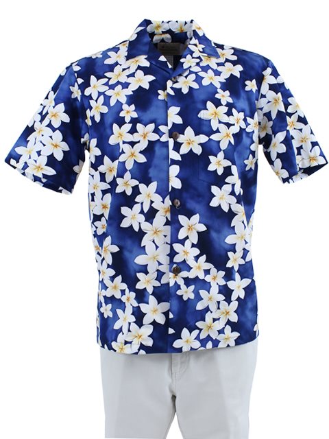 Royal Hawaiian Creations メンズ アロハシャツ [プルメリア/ブルー/コットン]