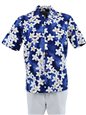 Royal Hawaiian Creations Plumeria Blue Cotton Men&#39;s Hawaiian Shirt