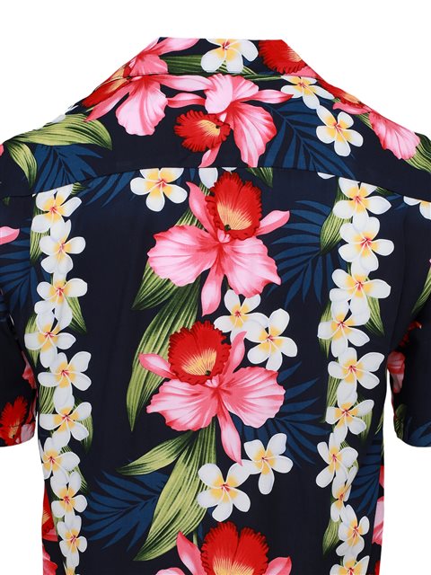 Two Palms Orchid & Plumeria Navy Rayon Men's Hawaiian Shirt