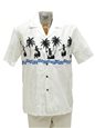 Pacific Legend Hula White Cotton Men&#39;s Border Hawaiian Shirt