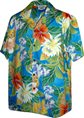 Pacific Legend Tropical Flowers Blue Cotton Men's Hawaiian Shirt