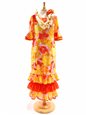 Hibisucus Orange &amp; Yellow Poly Cotton Hawaiian Half Sleeve Frill Long Dress