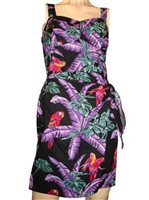 Paradise Found #140 Jungle Bird Black Rayon Hawaiian Sarong Short Dress