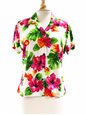 Two Palms Hibiscus Watercolor White Rayon Women's Hawaiian Shirt