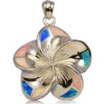 Paradise Collection Sterling Silver Rainbow Opal Plumeria Pendant