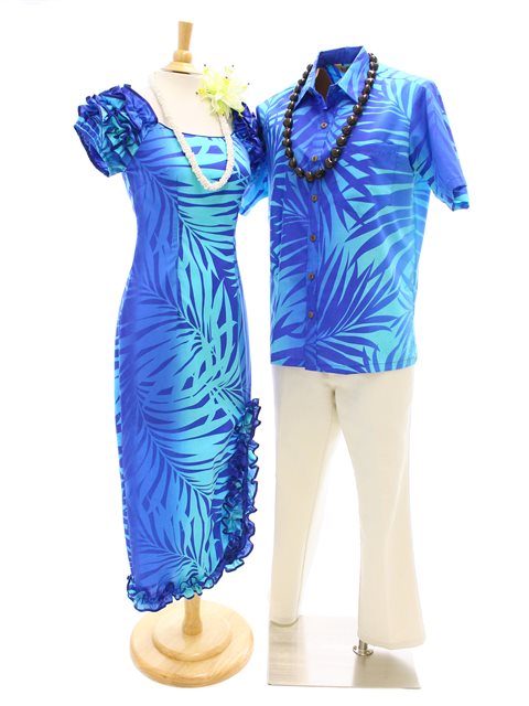 [Exclusive] Anuenue Ginger Turquoise & Royal Poly Cotton Men's Hawaiian ...