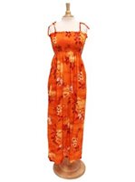 Two Palms Moonlight Scenic Orange Rayon Hawaiian Summer Maxi Dress
