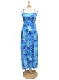Two Palms Moonlight Scenic Blue Rayon Hawaiian Summer Maxi Dress