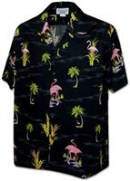 Pacific Legend Flamingo Black Cotton Men's Hawaiian Shirt