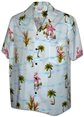 Pacific Legend Flamingo White Cotton Men&#39;s Hawaiian Shirt