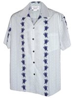 Pacific Legend Honu Panel White  Cotton Men's Hawaiian Shirt