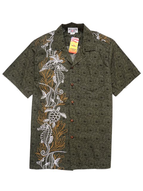 Pacific Legend メンズアロハシャツ [オーシャンパネル/チャコール/コットン] AlohaOutlet (アロハアウトレット)