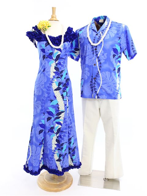 Royal Hawaiian Creations Monstera Lei Blue Poly Cotton Hawaiian ...