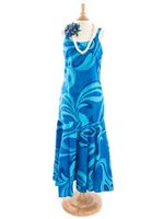 Monstera Wave Blue Sleeveless Dress