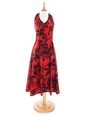 Hibiscus Leaf Red Poly Cotton Hawaiian Halter Neck Long Dress