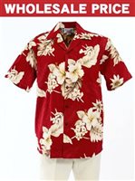 [Wholesale] Pacific Legend Hibiscus Red Cotton Men's Hawaiian Shirt