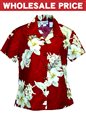 [Wholesale] Pacific Legend Hibiscus Red Cotton Women&#39;s Fitted Hawaiian Shirt