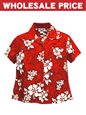 [Wholesale] Pacific Legend White Hibiscus Red Cotton Women&#39;s Fitted Hawaiian Shirt