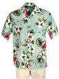 Royal Hawaiian Creations Hibiscus &amp; Monstera Light Blue Rayon Men&#39;s Hawaiian Shirt