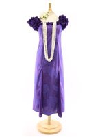 Monstera Purple Poly Cotton Hawaiian Ruffle Shoulder Long Dress