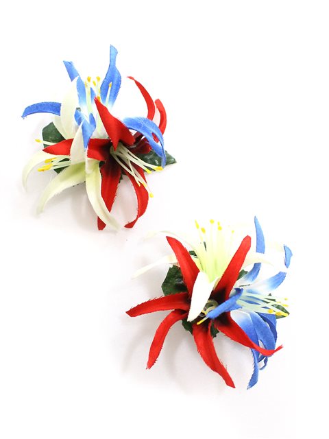 Blue & Red & White Spider Lily Keiki Hair Clip 2.75