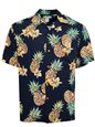 Two Palms Golden Pineapple Navy Rayon Men&#39;s Hawaiian Shirt