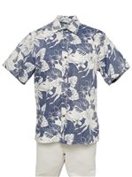 Two Palms Orchid Monstera Navy Cotton Men's Reverse Printing Hawaiian Shirt