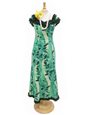 Royal Hawaiian Creations Monstera Lei Green Poly Cotton Hawaiian Nahenahe Ruffle Long Muumuu Dress
