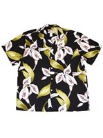 Paradise Found Calla Lily Black Rayon Men's Hawaiian Shirt