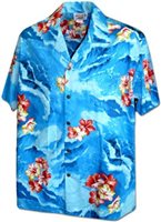 Pacific Legend Hibiscus on the sea Blue Cotton Men's Hawaiian Shirt