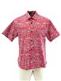 Two Palms Hula Girl Red Cotton Men&#39;s Reverse Printing Hawaiian Shirt