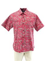 Two Palms Hula Girl Red Cotton Men's Reverse Printing Hawaiian Shirt