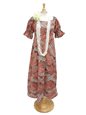 [Exclusive] Anuenue Pua Kenikeni Lei Coral Brown Poly Cotton Hawaiian Long Muumuu Dress