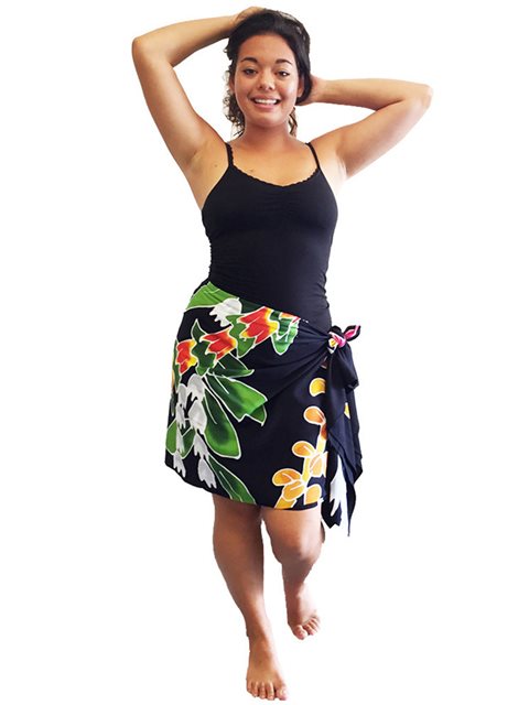 Half Sarong/Mini Sarong Plumeria Royal Blue / Black