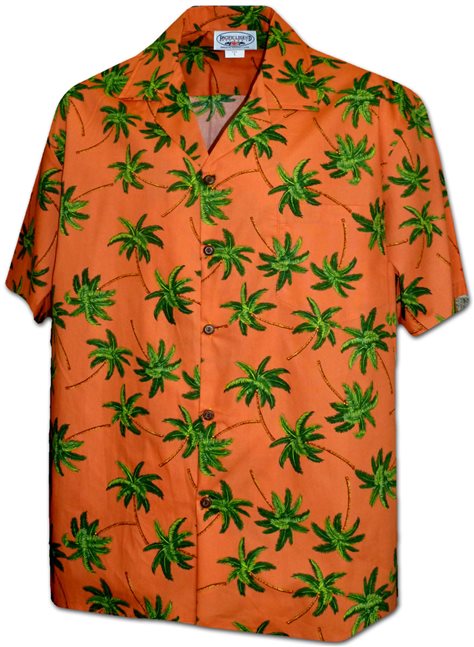 Pacific Legend Palm Tree Orange Cotton Men's Hawaiian Shirt