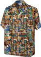 Pacific Legend Canoe Gold Cotton Men&#39;s Hawaiian Shirt
