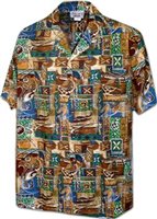 Pacific Legend Canoe Gold Cotton Men's Hawaiian Shirt