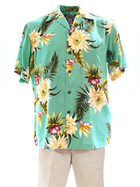 Plus Size] Two Palms Ceres Green Rayon Men's Hawaiian Shirt