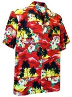 [Plus Size] Pacific Legend Sunset Red Cotton Men's Hawaiian Shirt