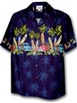 [Plus Size] Pacific Legend Surfboard Navy Cotton Men&#39;s Hawaiian Shirt