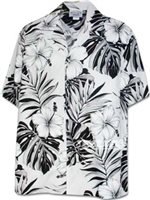 【大きいサイズ】 Pacific Legend メンズアロハシャツ [ハイビスカス&モンステラ/ホワイト/コットン]