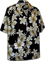 [Plus Size] Pacific Legend Tropical Flowers Black Cotton Men's Hawaiian Shirt