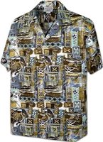 [Plus Size] Pacific Legend Canoe Sage Cotton Men's Hawaiian Shirt