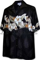 [Plus Size] Pacific Legend Hibiscus Black Cotton Men's Border Hawaiian Shirt