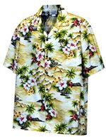 [Plus Size] Pacific Legend Diamond Head Maize Cotton Men's Hawaiian Shirt