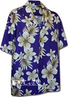 [Plus Size] Pacific Legend Tropical Flowers Purple Cotton Men's Hawaiian Shirt