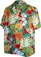 [Plus Size] Pacific Legend Tropical Flower Red Cotton Men&#39;s Hawaiian Shirt