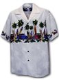 [Plus Size] Pacific Legend Surfboard White Cotton Men&#39;s Border Hawaiian Shirt