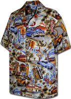 [Plus Size] Pacific Legend Route 66 Sand Cotton Men's Hawaiian Shirt